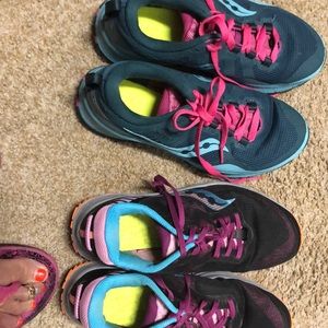 Saucony’s trail running shoes size 7.5 two pair